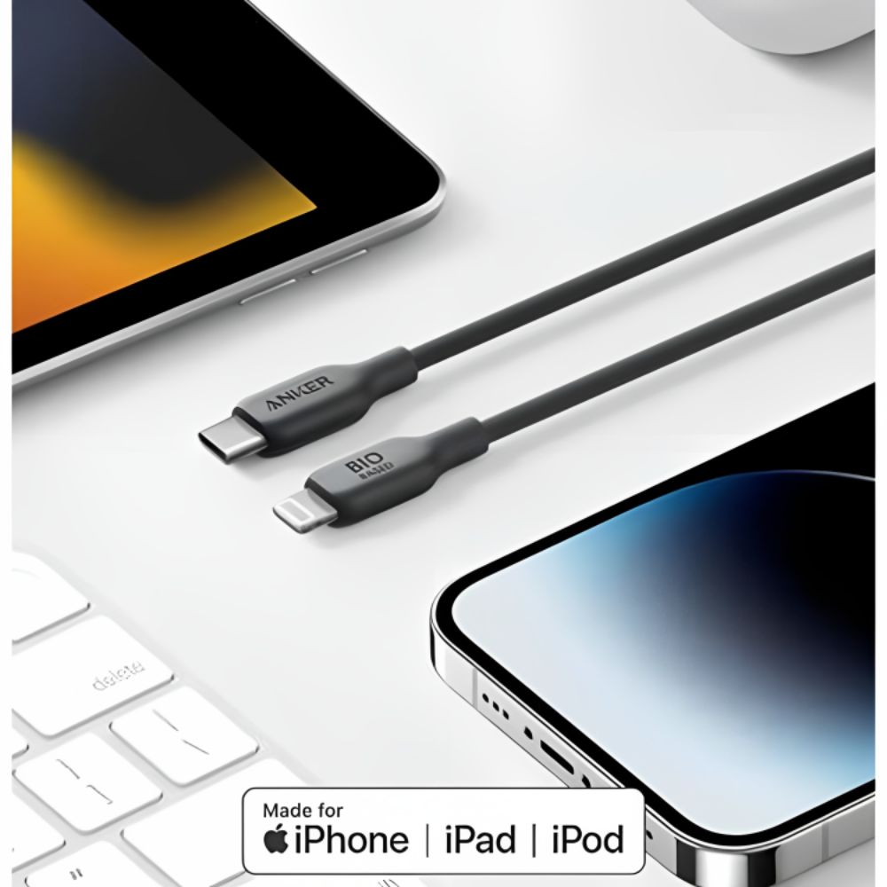 كابل Anker 542 USB-C إلى Lightning (Bio-Based) (1.8 متر/6 قدم) - أسود