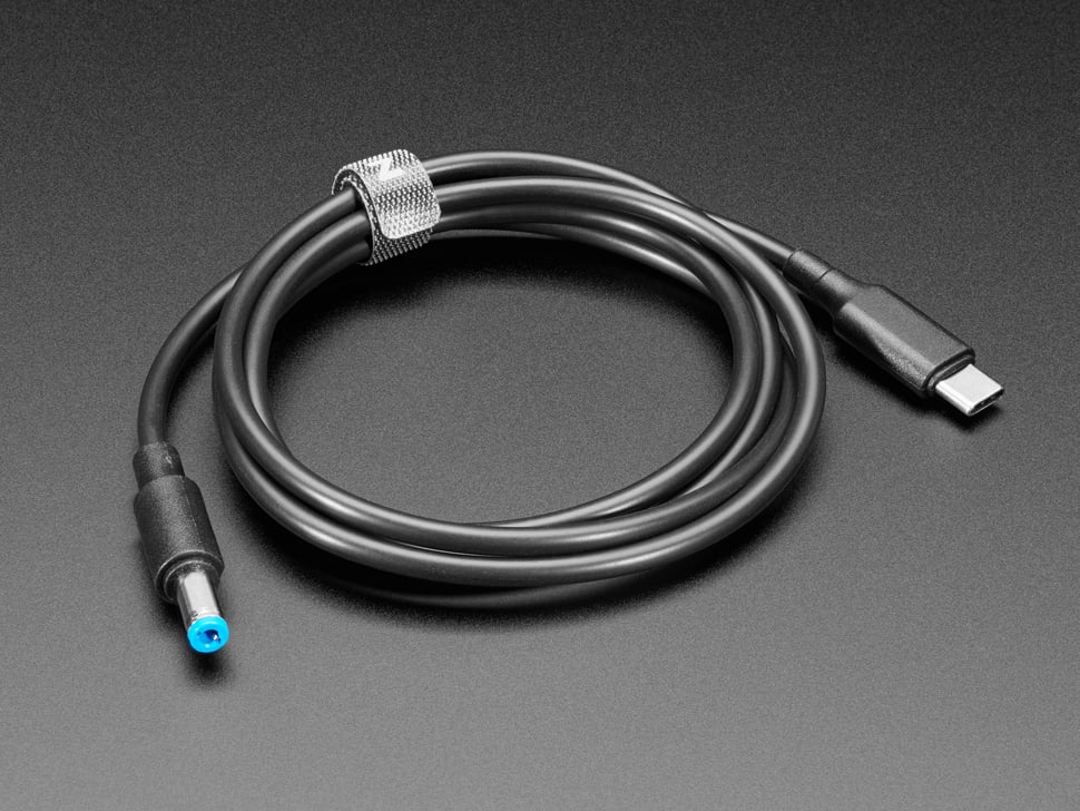 AdaFruit كابل USB Type-C 3.1 PD إلى مقبس DC بحجم 5.5 مم - خرج 12 فولت 5 أمبير بطول 1.2 متر مع E-Mark - أسود