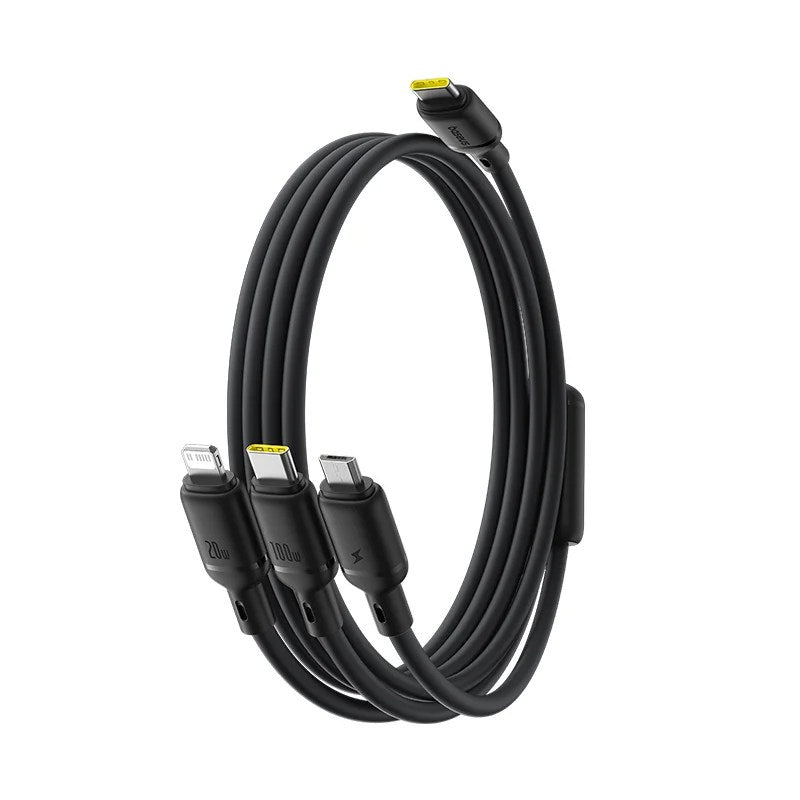 Baseus Silky 1.5m USB-C to M+L+C 100W 3-in-1 Fast Charging Cable – Black