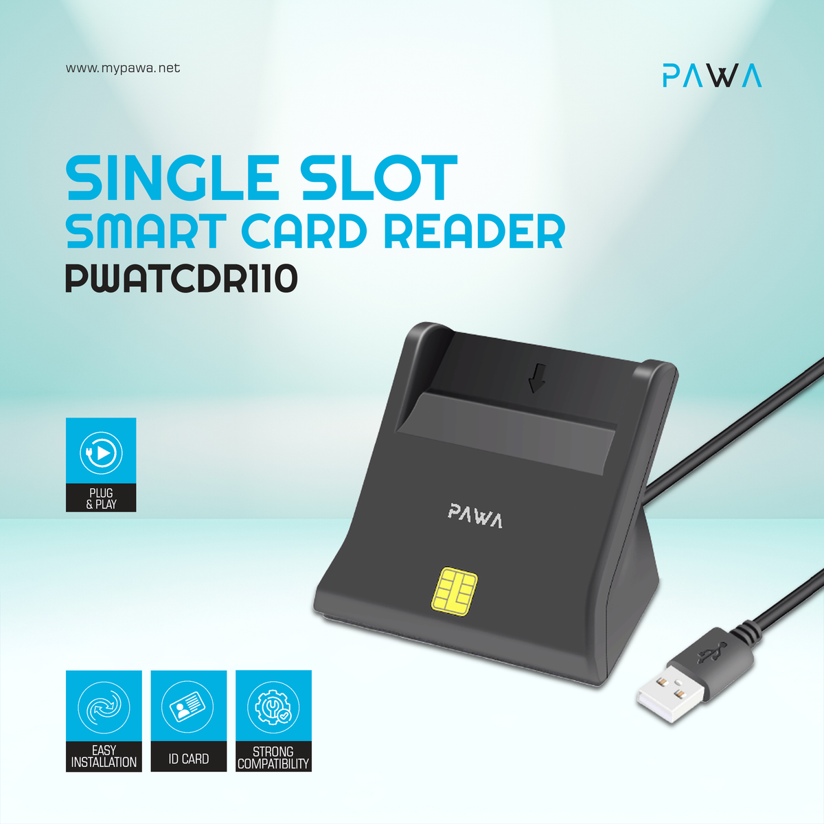 PAWA Single Slot Smart Card Reader - Black