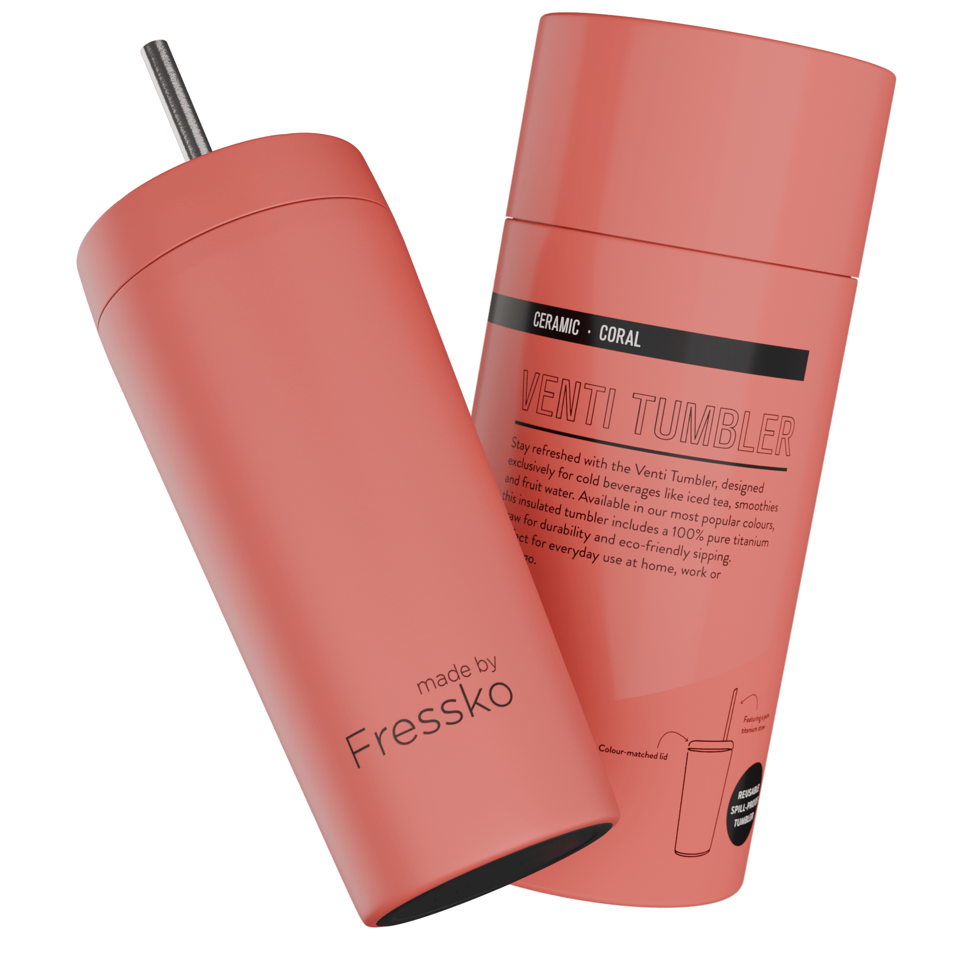 Fressko Venti Tumbler 600ml / 20oz - Ceramic - Coral