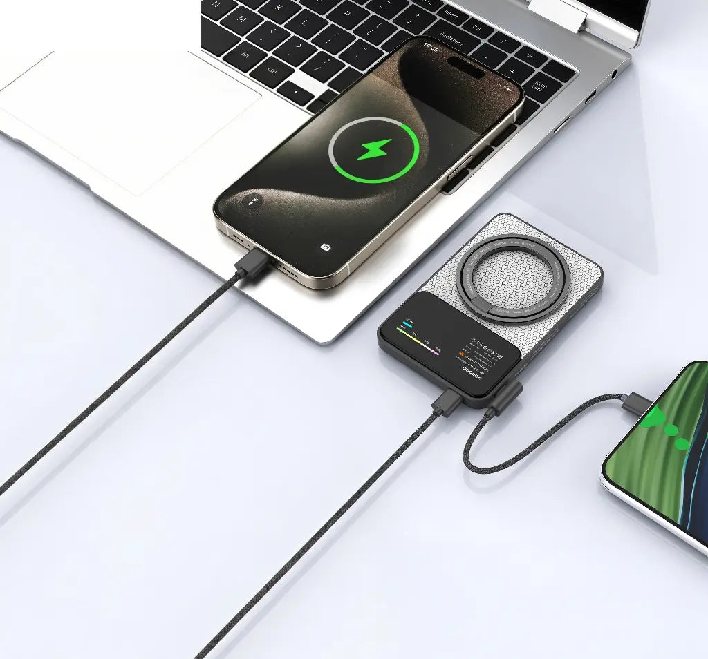 Porodo ياس باور بانك لاسلكي MagSafe 5000 ملي أمبير مع حامل - رمادي