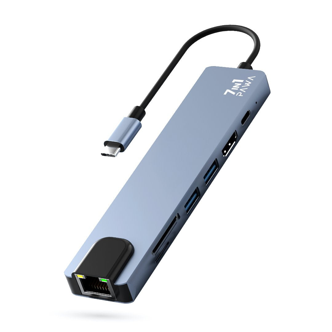 PAWA هب USB-C بـ 7 في 1 مع HDMI بدقة 4K