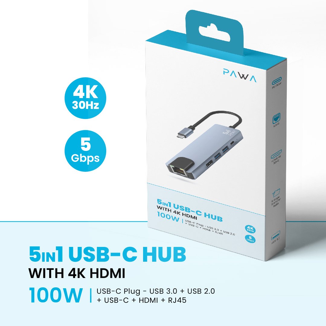 PAWA 5-in-1 USB-C Hub with 4K HDMI