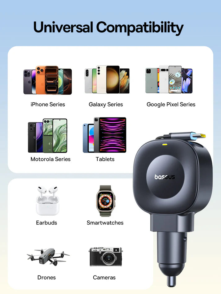 Baseus شاحن سيارة مع كابل قابل للسحب بقوة 45 واط PrimeTrip VR2