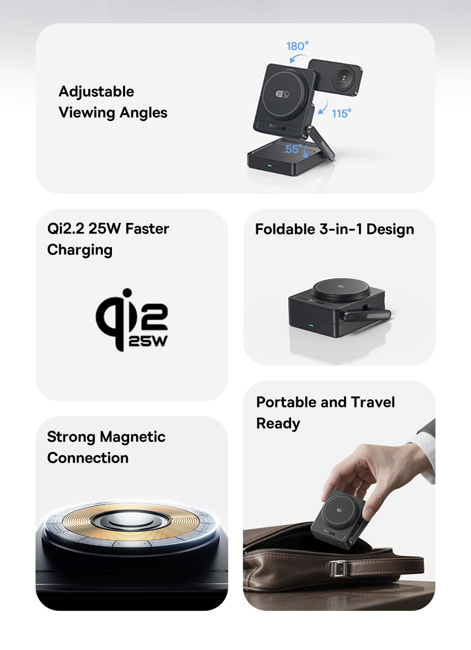 Baseus PicoGo AF21 Portable 3-in-1 Qi2.2 Wireless Charger 35W - E0205402 - Cosmic Black