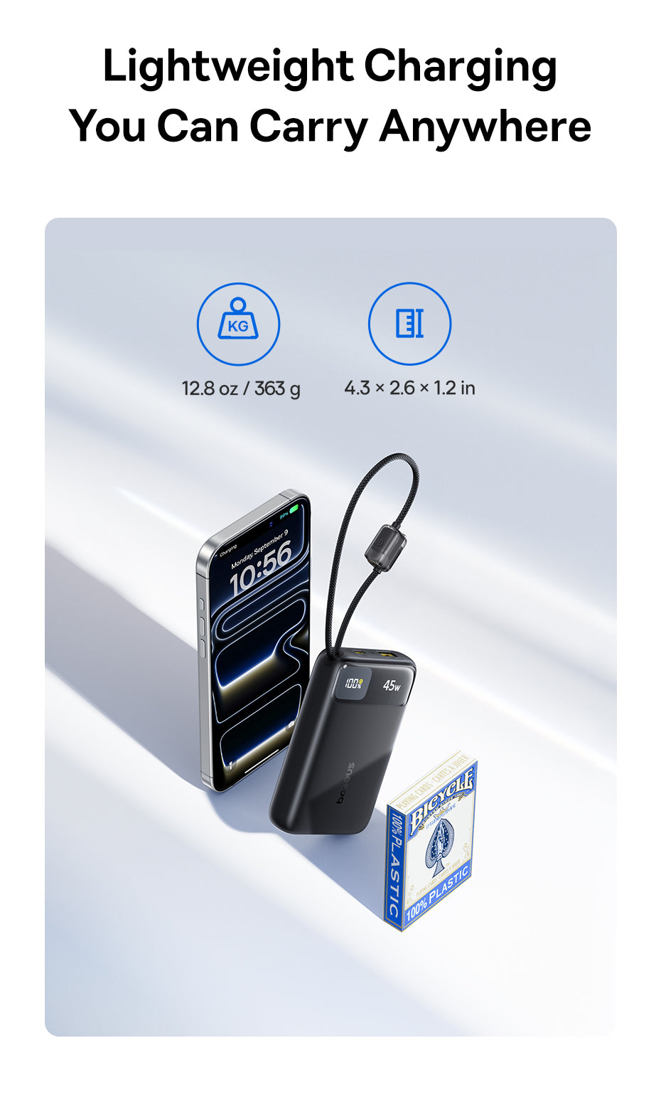 Baseus بنك طاقة EnerFill FC11 بشاشة عرض رقمية وكابلين USB-C مدمجين، سعة 20000 مللي أمبير، قدرة 45 واط - E0031100 - أسود كوني