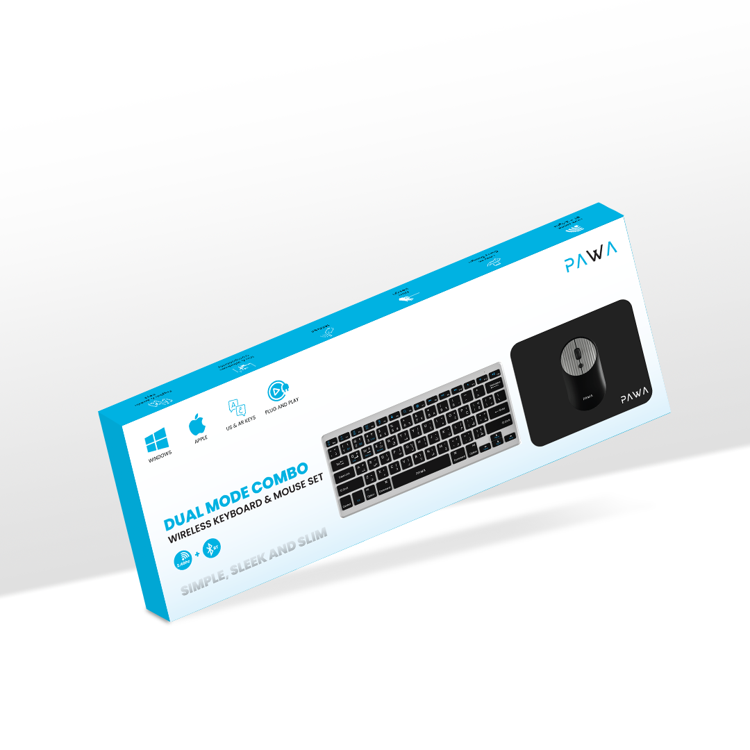 PAWA Dual Mode Wireless Keyboard and Mouse Set - Grey & Black