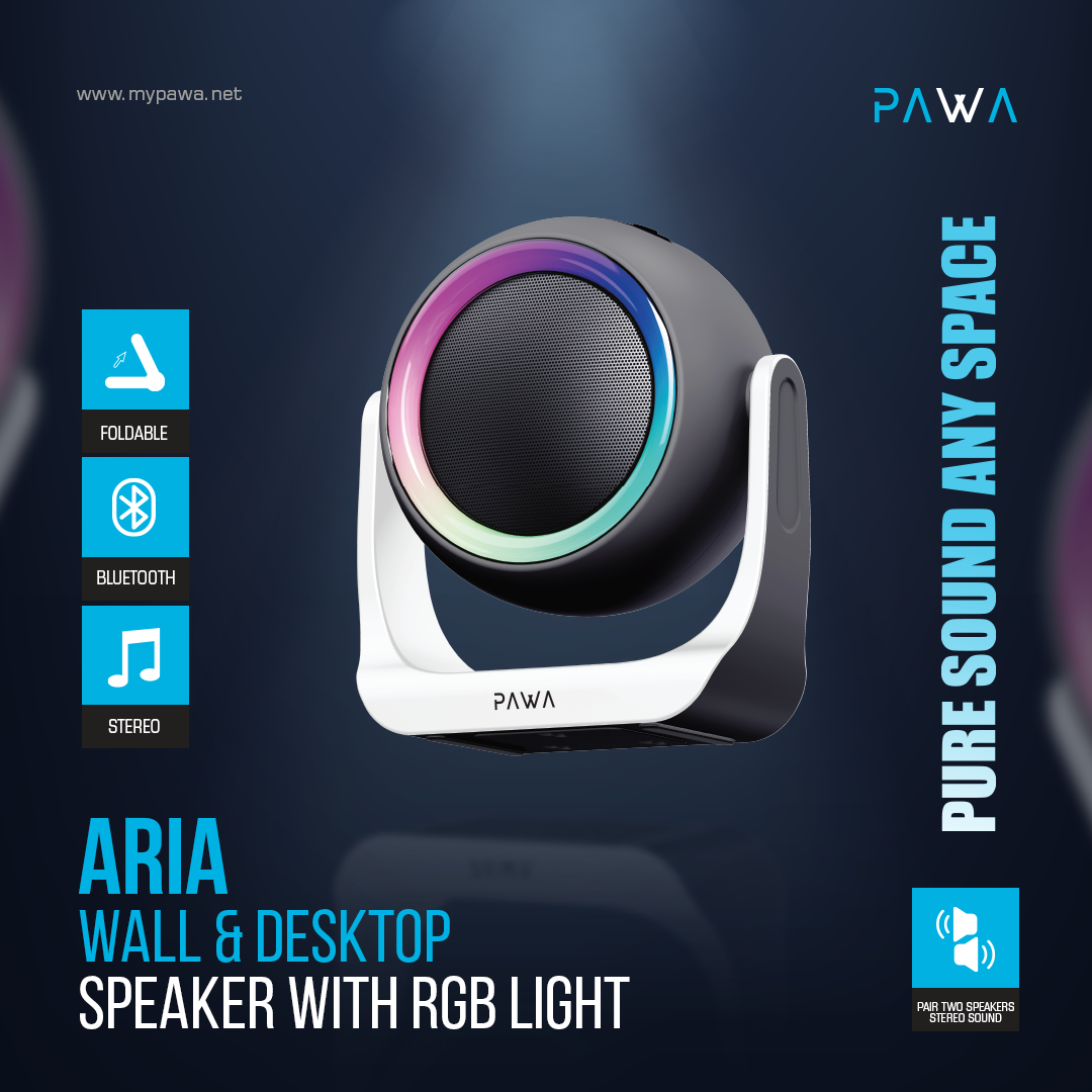 مكبر صوت PAWA أريا للحائط والمكتب مع إضاءة RGB - أسود