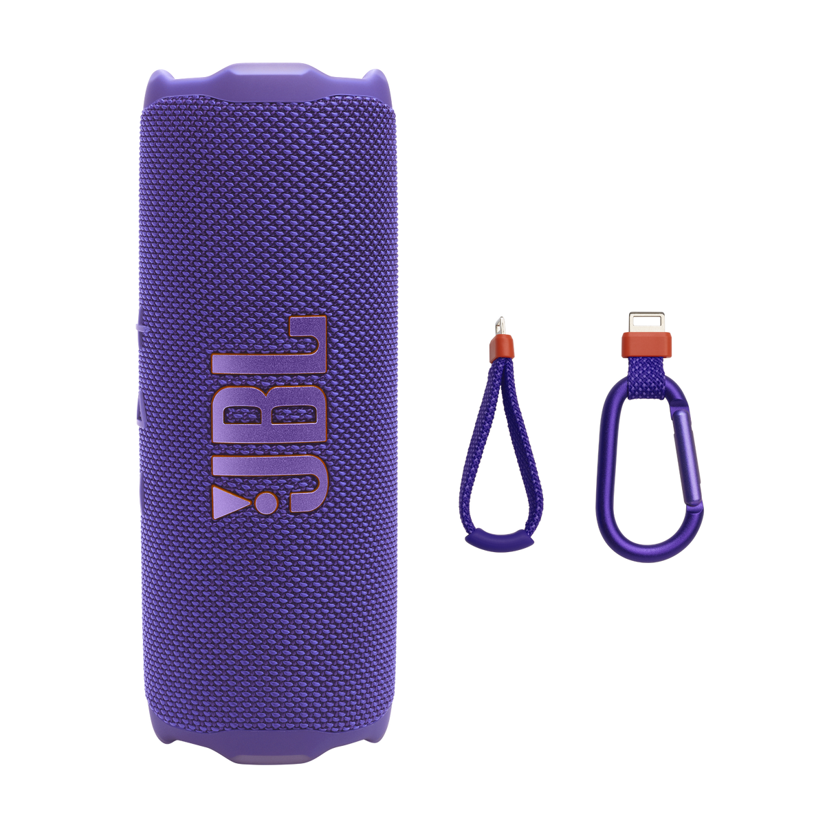 JBL Flip 7 purple with carabiner accessory