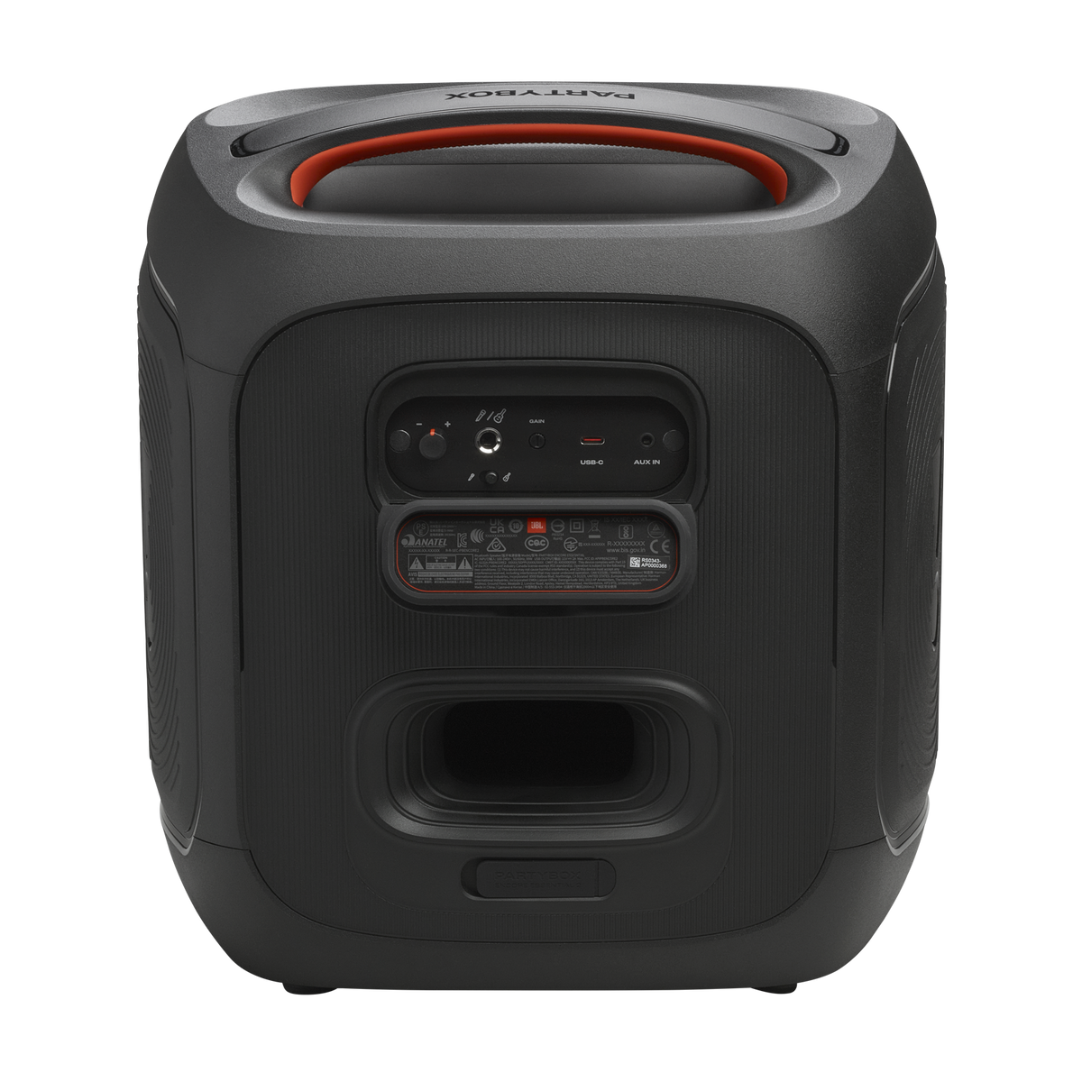 JBL PartyBox Encore Essential 2 rear connections including mic and guitar inputs