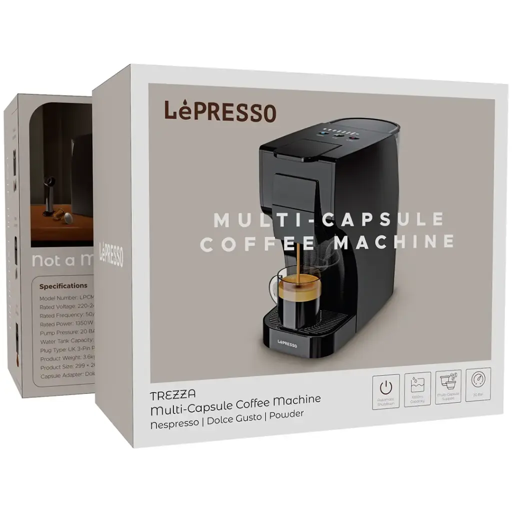LePresso Trezza ماكينة قهوة متعددة الكبسولات بقدرة 1350 واط - بني