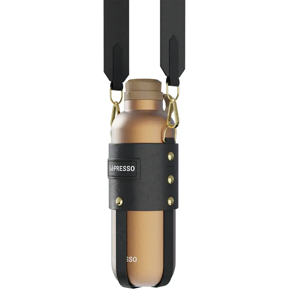 LePresso ThermaTrail Thermos Bottle with Crossbody Strap (Gold)