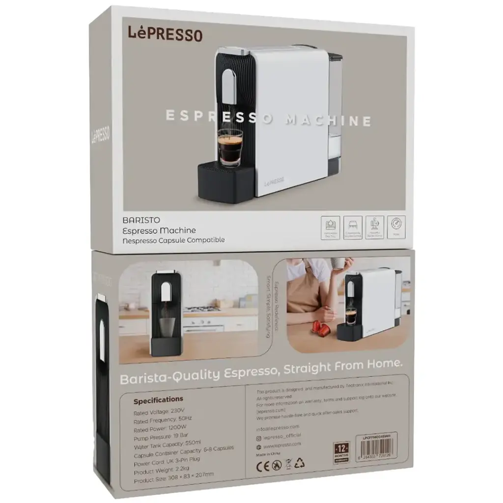 LePresso ماكينة تحضير الاسبريسو نسبريسو باريستا متوافقة مع كبسولات القهوة - LPCFFM0045WH