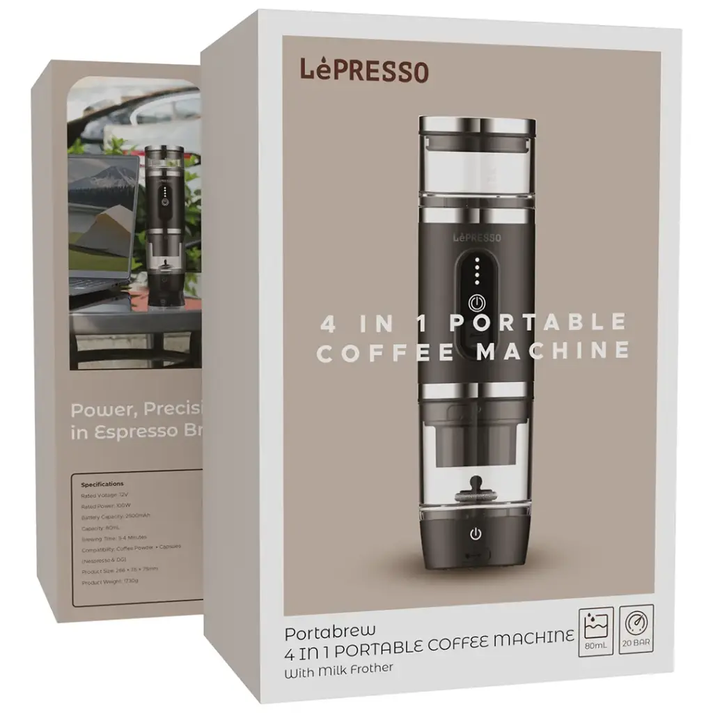 LePresso ماكينة قهوة محمولة 4 في 1 مع خفاقة حليب - أبيض