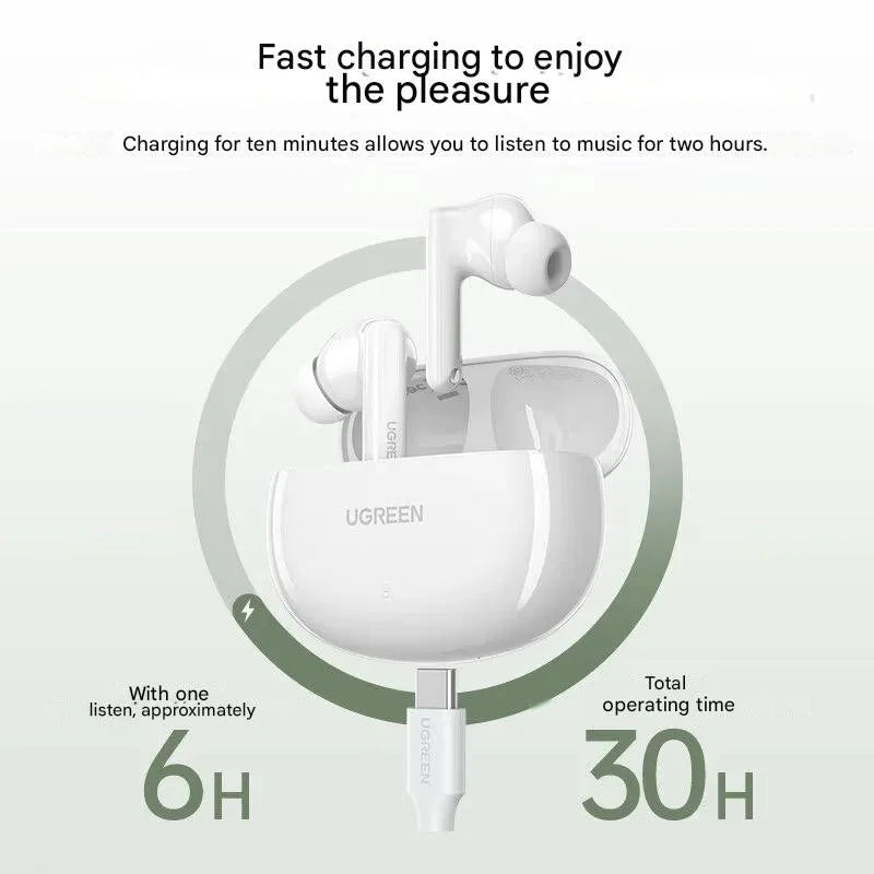 UGREEN سماعات أذن HiTune T6s الهجينة المانعة للضوضاء النشطة، لون أبيض - WS205