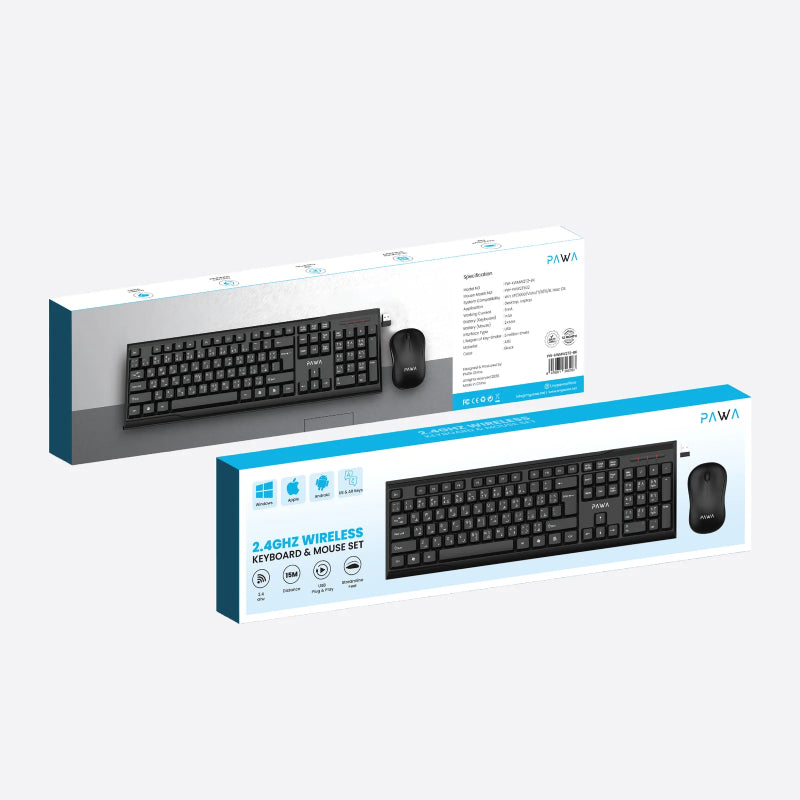 PAWA 2.4GHz Wireless Keyboard & Mouse Set - Black