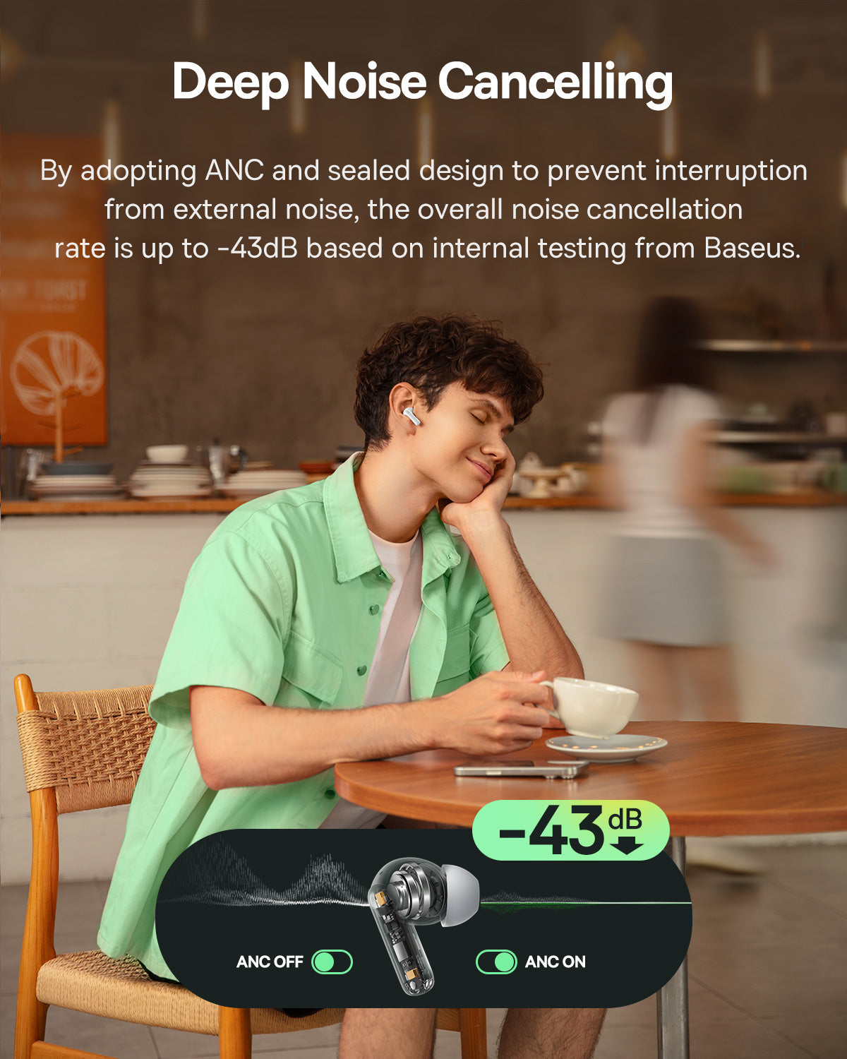 Baseus سماعات أذن لاسلكية حقيقية Bass BP1 NC - A0010705 - لون أبيض قمري