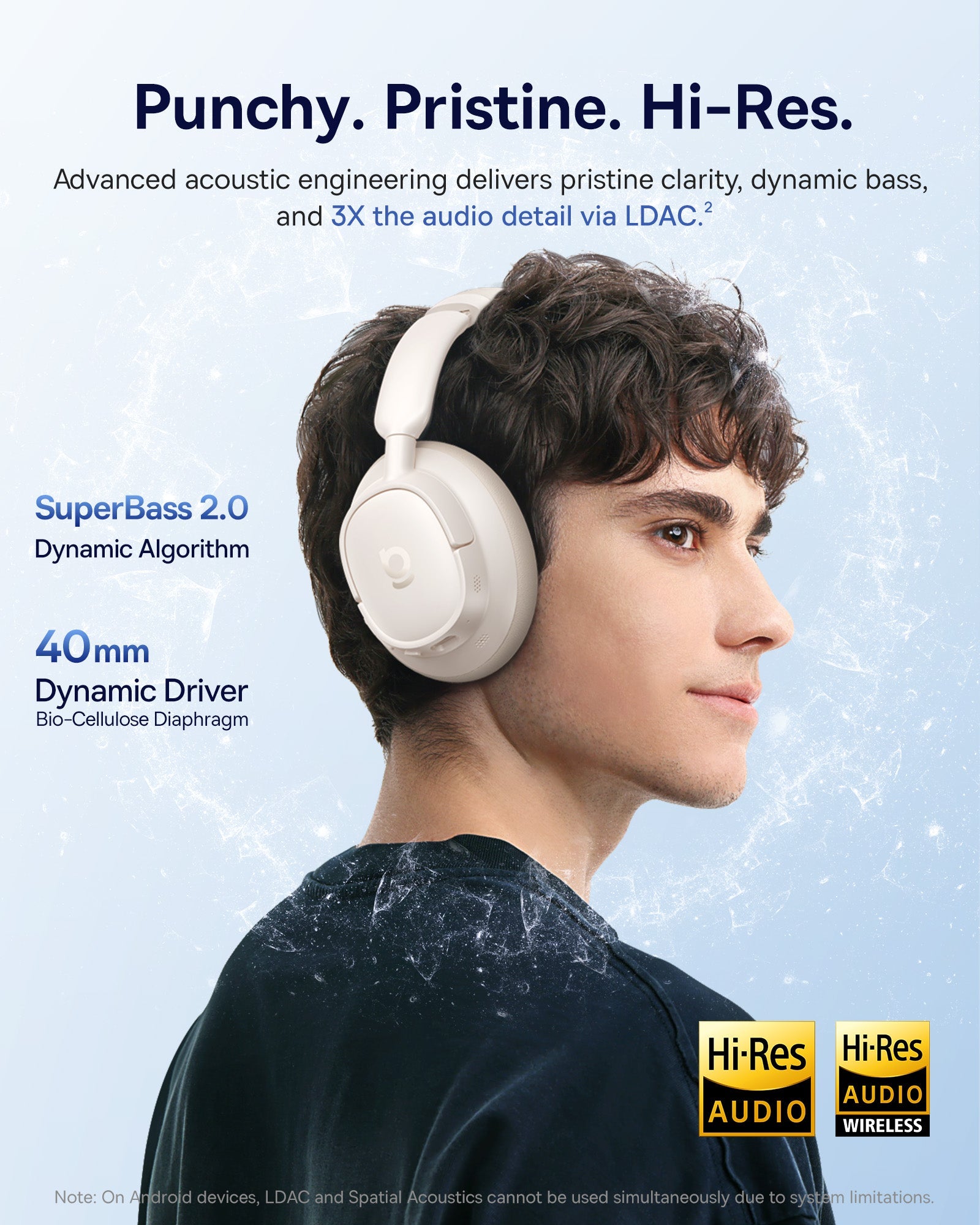 Baseus Bass BH1 NC Wireless Noise Cancelling Headphones - A0203702 - Starlight Off-White