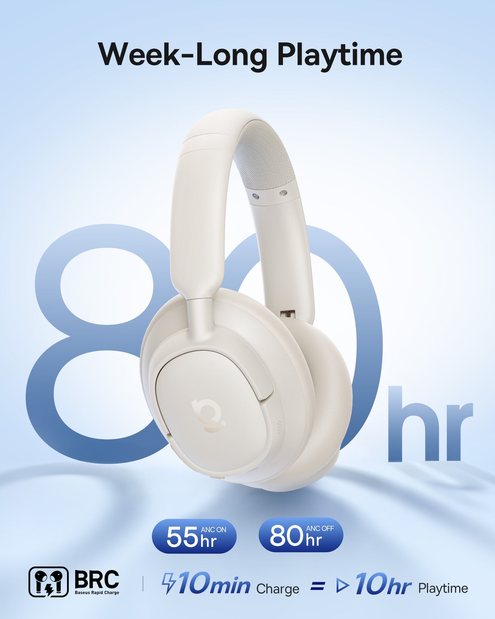 Baseus Bass BH1 NC Wireless Noise Cancelling Headphones - A0203702 - Starlight Off-White