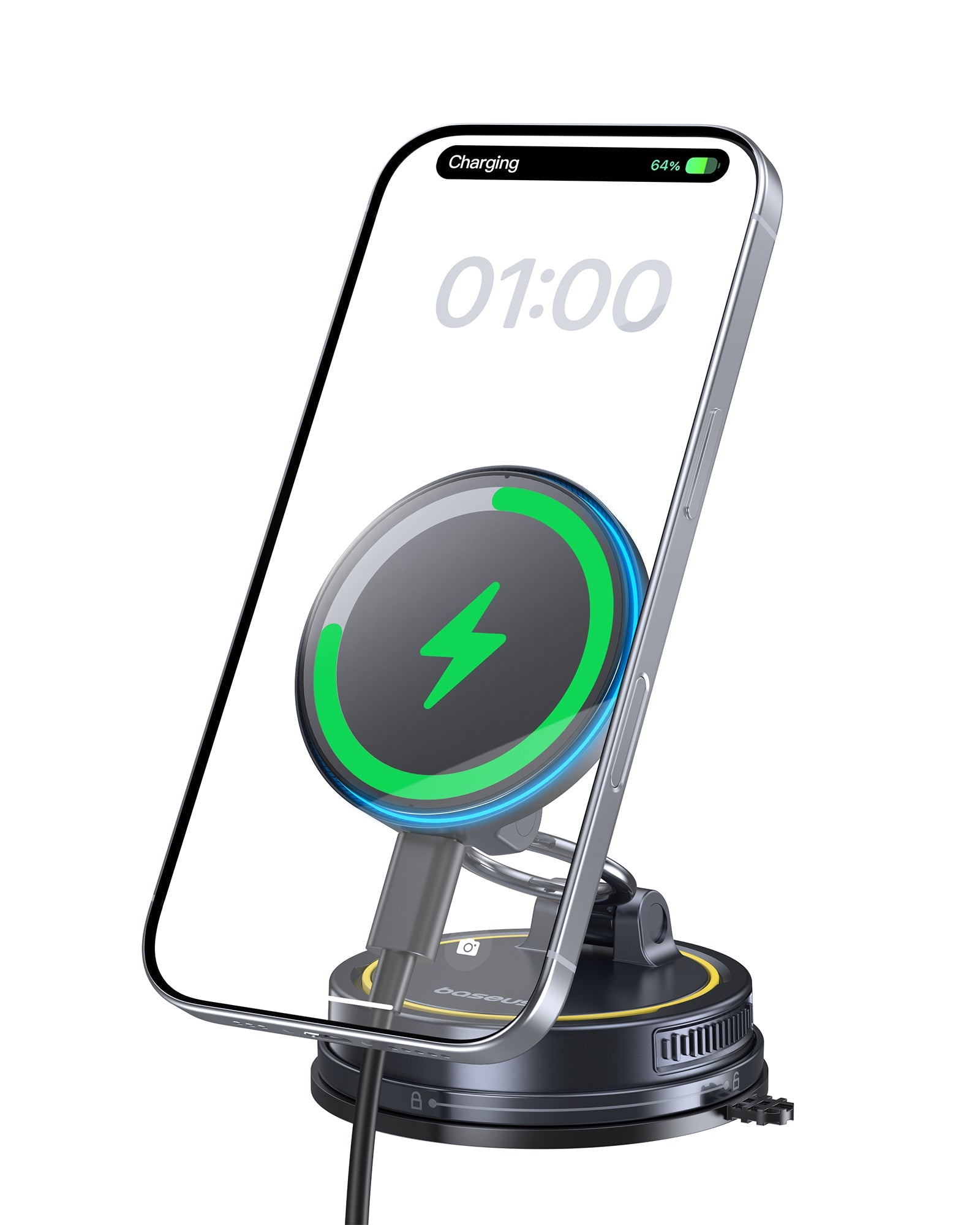 Baseus شاحن سيارة لاسلكي مغناطيسي PrimeTrip VC2 Flex Pro مع قاعدة تثبيت بكوب شفط - C0013F01 - أسود كوني