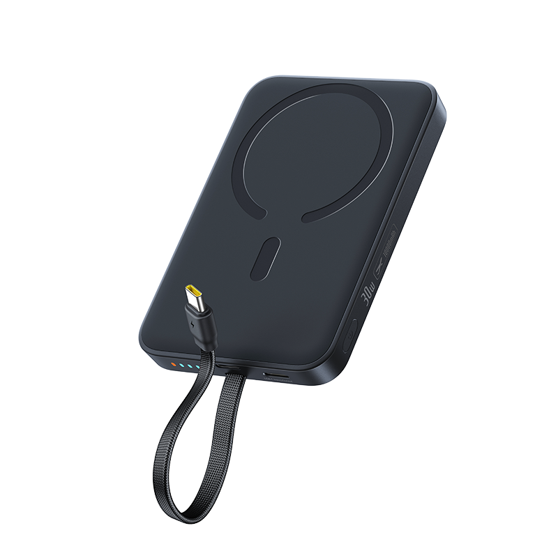 Baseus بنك طاقة لاسلكي مغناطيسي EnerFill FM11 بقوة 15 واط مع كابل USB-C مدمج، سعة 10000 مللي أمبير، قدرة 30 واط - E0028904 - أسود كوني