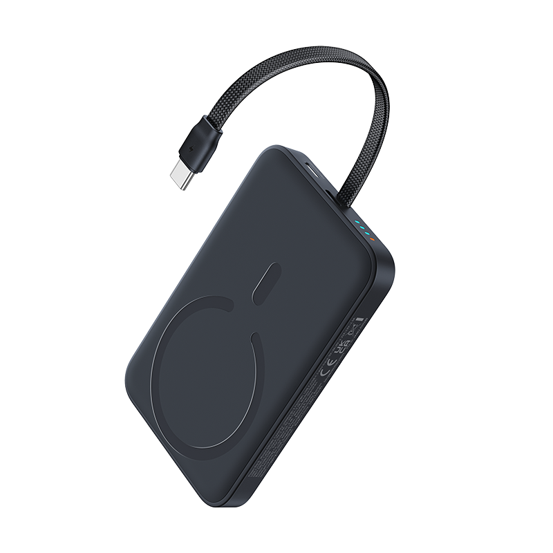 Baseus EnerFill FM11 Magnetic Wirless 15W Power Bank with Built-in USB-C Cable 10000mAh 30W - E0028904 - Cosmic Black