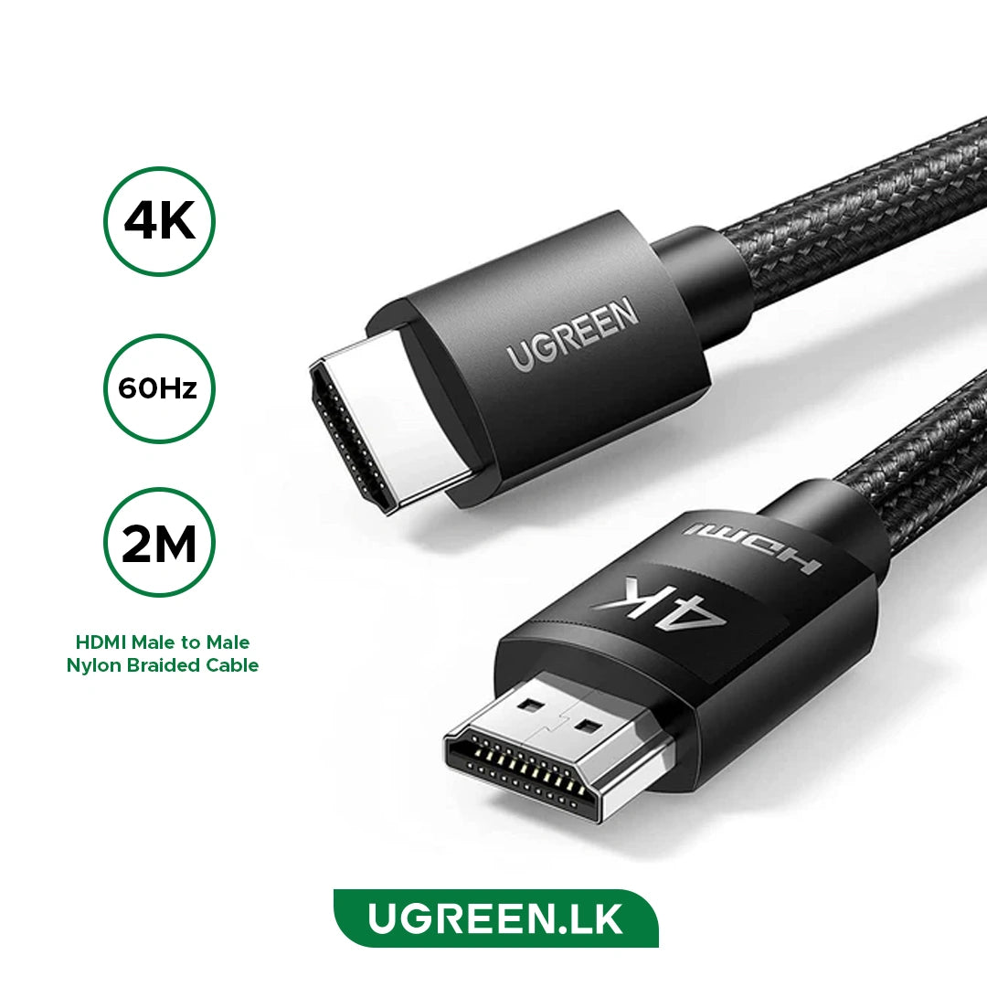 UGREEN كابل HDMI بدقة 4K، ذكر-ذكر، مضفر، طوله 2 متر - HD119