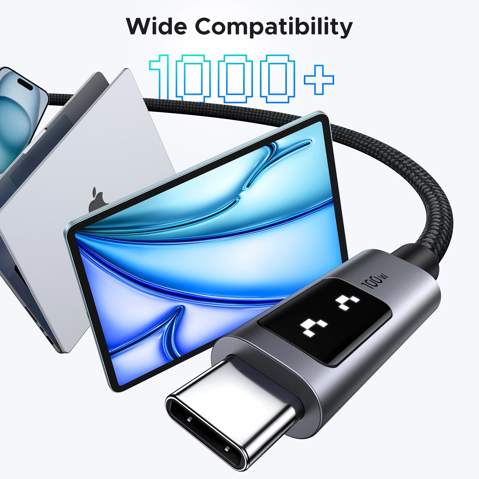 UGREEN كابل شحن سريع Uno USB-C إلى USB-C PD، 5 أمبير كحد أقصى، 1 متر، 100 واط، أسود - L509