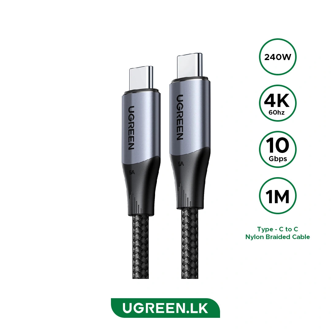 UGREEN كابل USB-C إلى USB-C 3.2 من الجيل الثاني، أسود، طوله متر واحد - US355