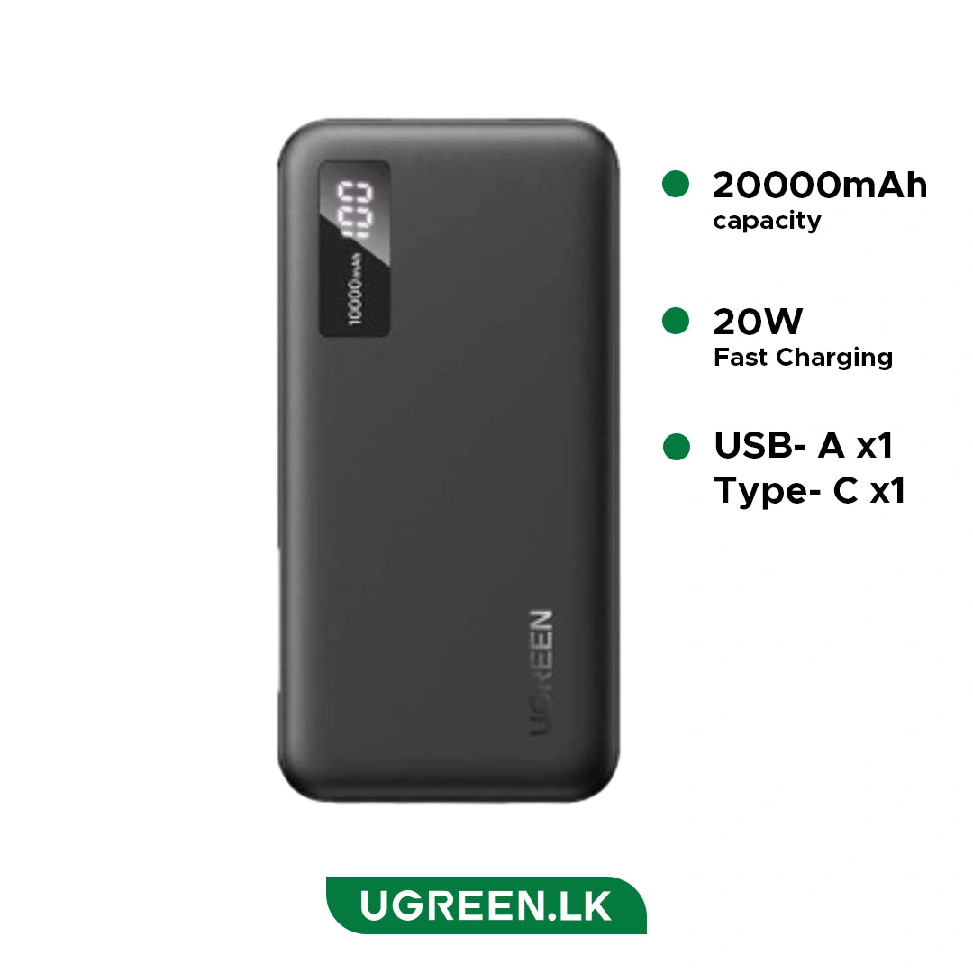 UGREEN 20000mAh PD-20W Power Bank with Built-in USB-C Connector - PB312