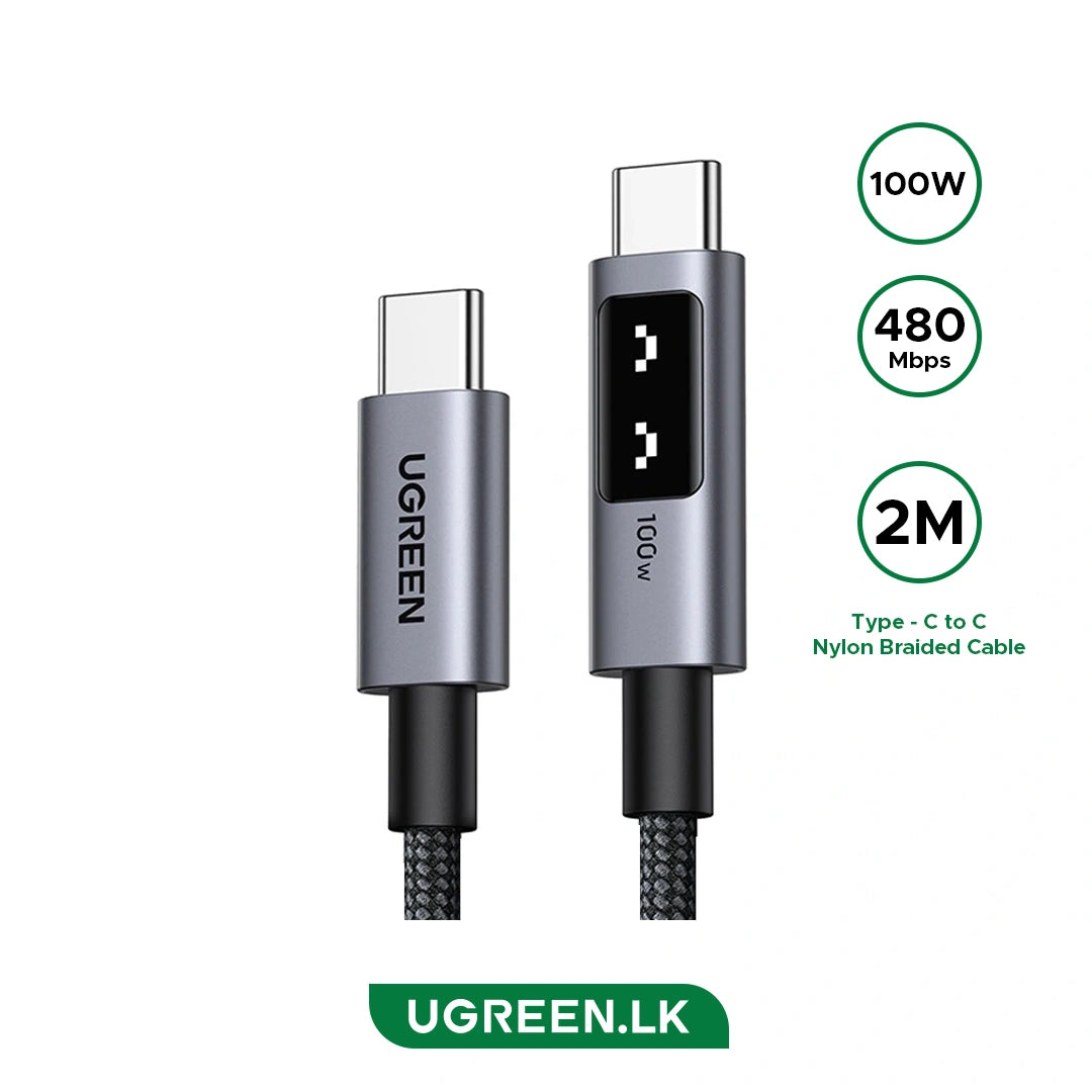 UGREEN كابل شحن سريع Uno USB-C إلى USB-C PD، 5 أمبير كحد أقصى، 2 متر، 100 واط، أسود - L509