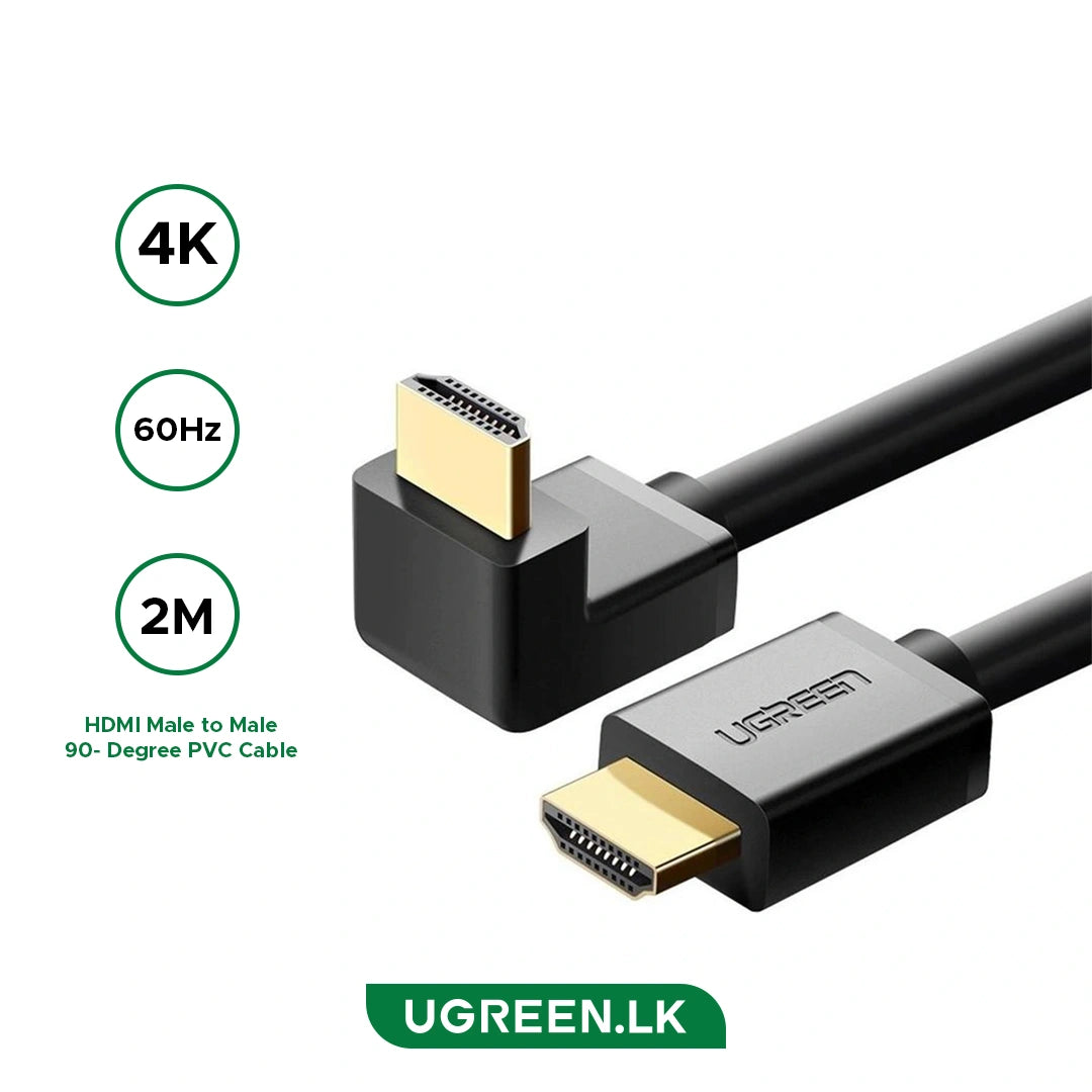 UGREEN كابل HDMI 4K ذكر-ذكر بزاوية 90 درجة أسود بطول مترين - HD103
