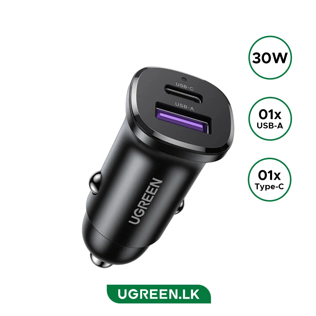 UGREEN 30W 2-Port Fast Car Charger (Space Grey) - EC305