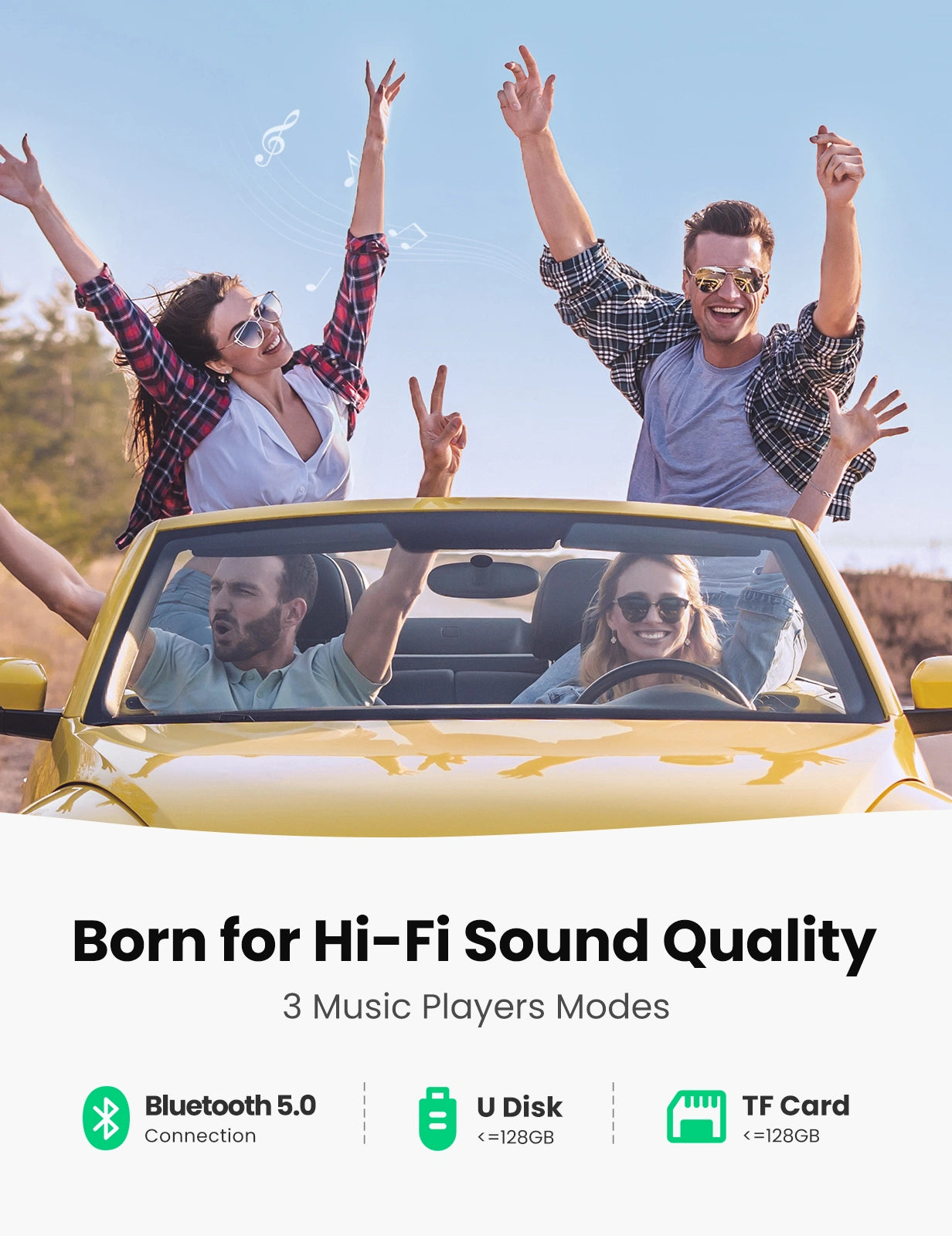 UGREEN Bluetooth Car Charger 3-Port (5.0+PD+QC3.0+USB Flash Drive+TF) (Black) - CD229