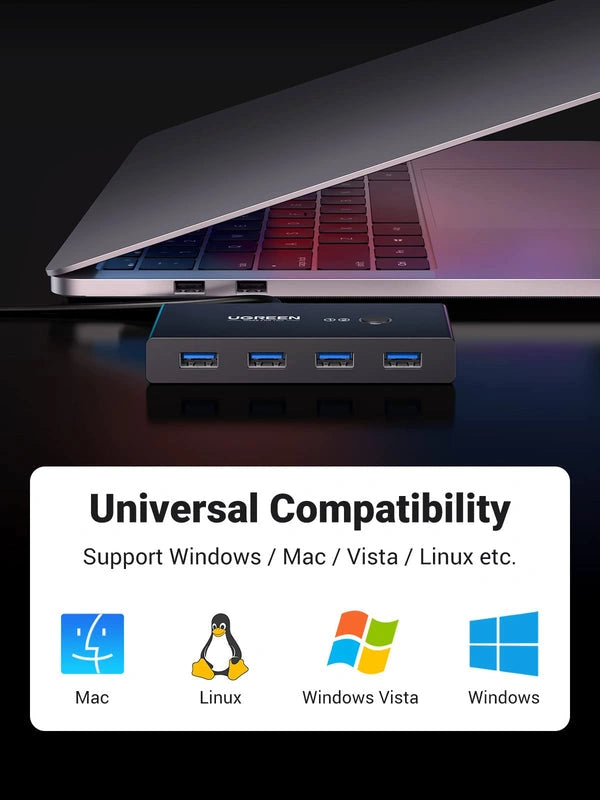 UGREEN صندوق تحويل مشاركة USB 3.0 ثنائي المدخل وأربعة مخارج - US216