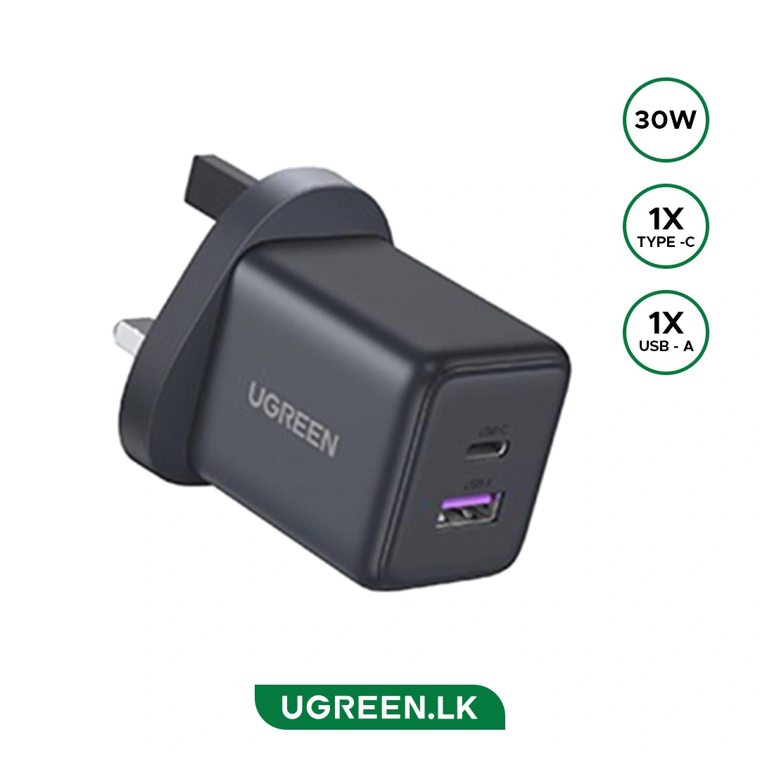 UGREEN 30W 2-Port GaN Fast Charger Space Grey UK - X516