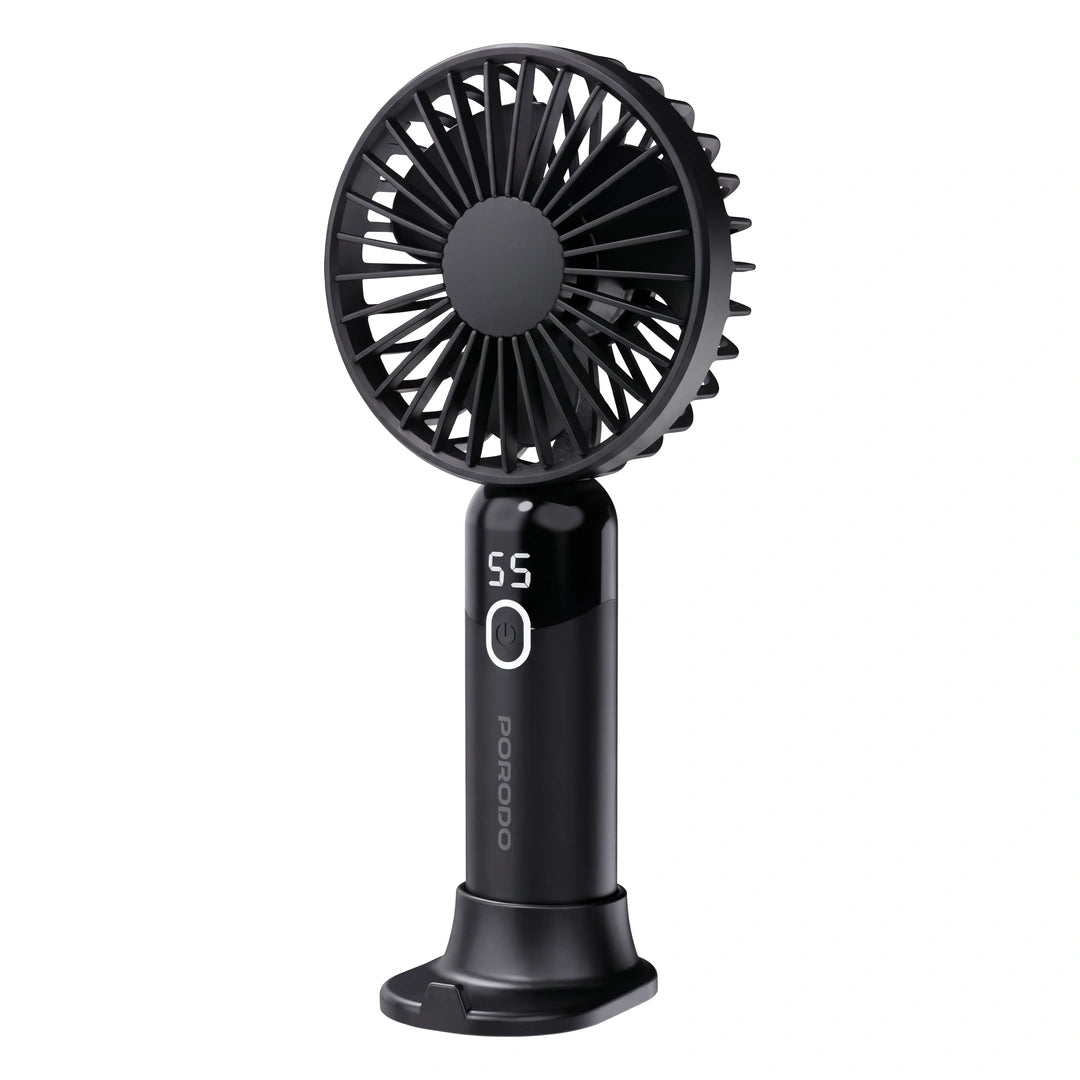 Porodo Lifestyle Chillo Air Portable Handheld Fan With 2-in-1 Base & Phone Stand - Black