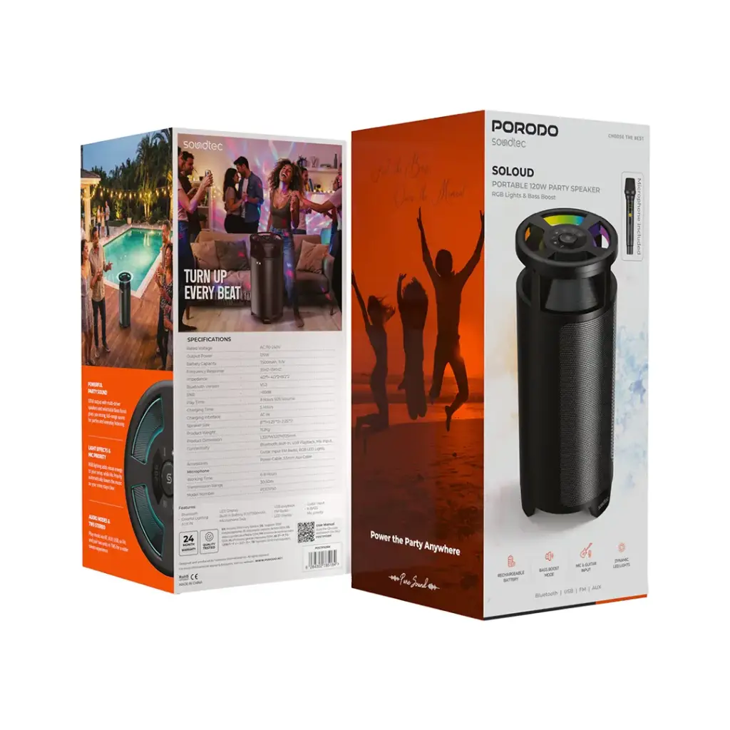 Porodo SoLoud 120W party speaker front