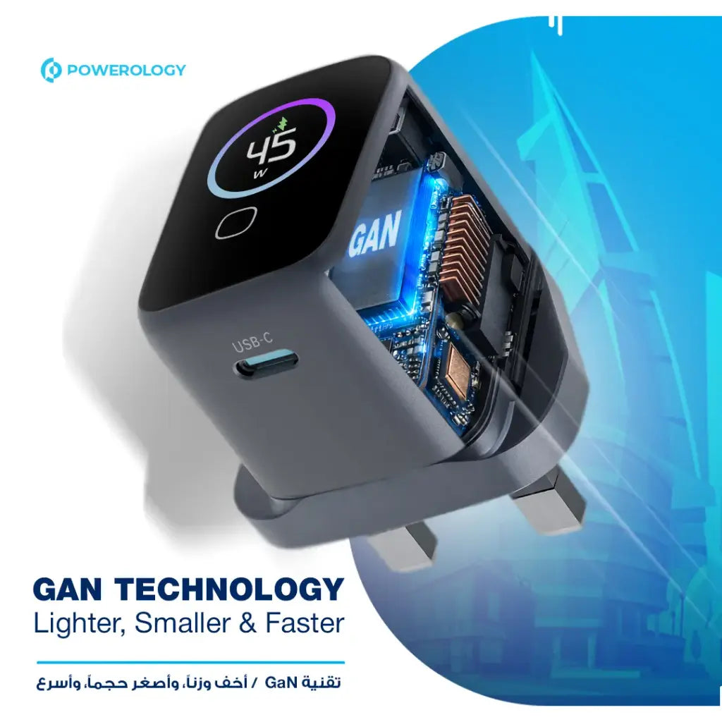 Powerology Voltflow 45W charger TFT display