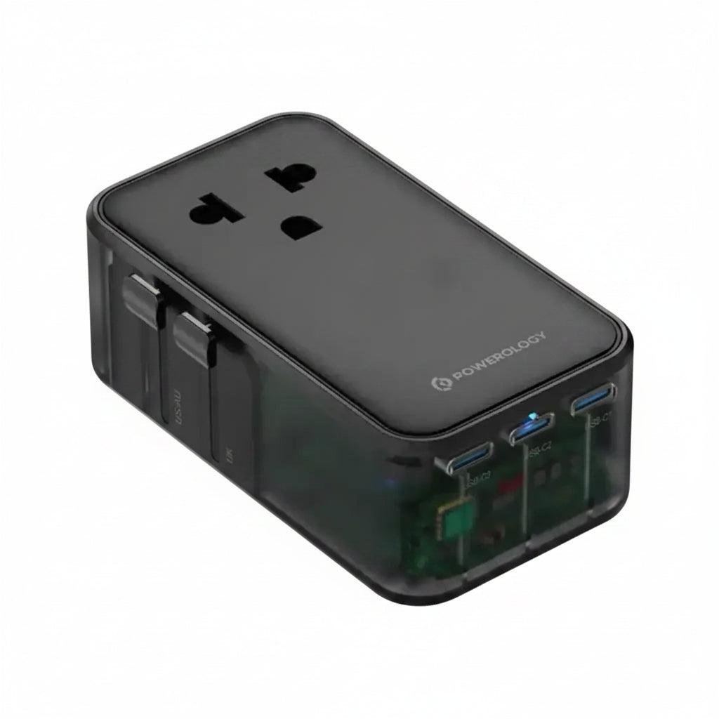 Powerology Marco Polo Ultra-Slim GaN III Travel Adapter - Black
