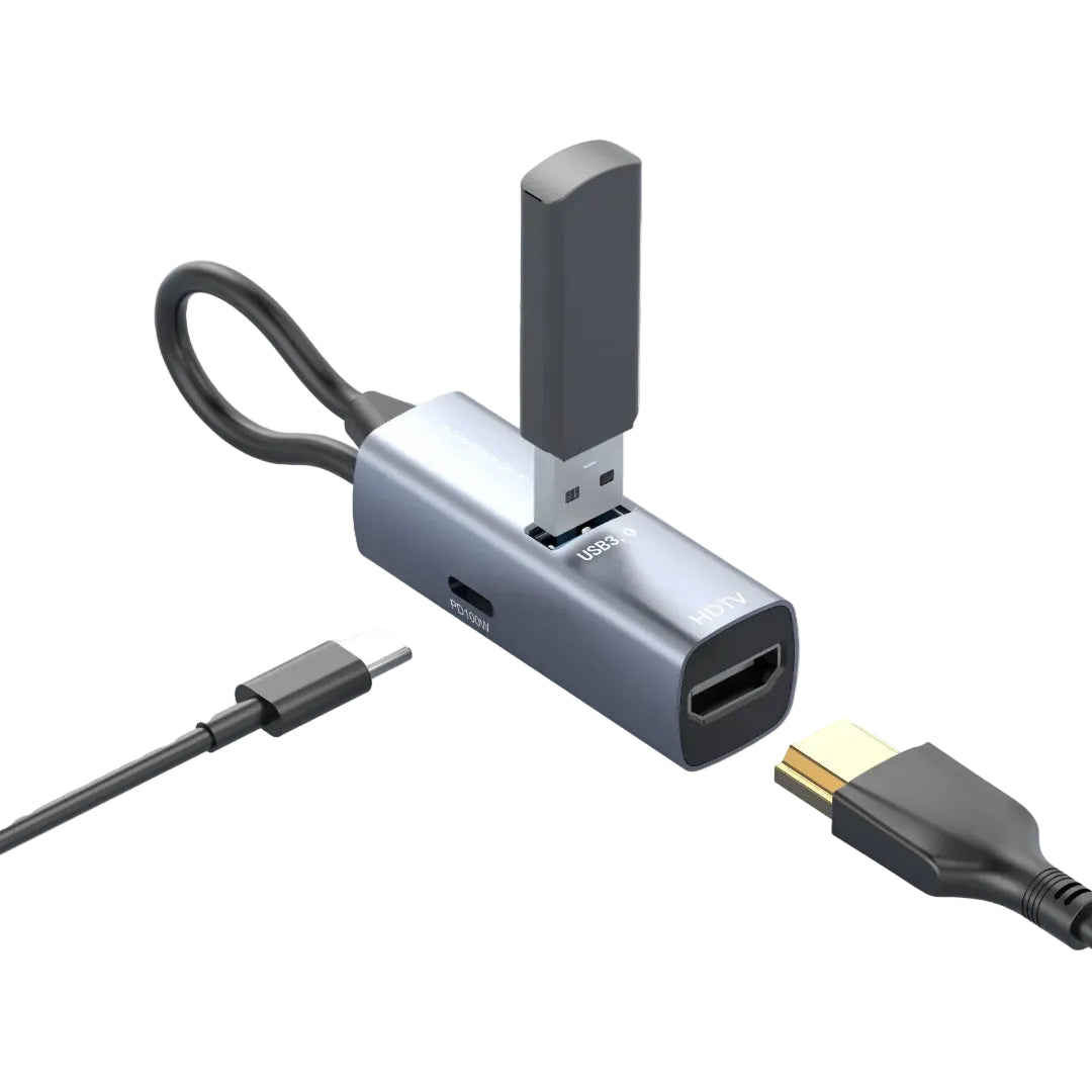 Powerology موزع USB-C صغير من الألومنيوم - PWJT424BK - أسود