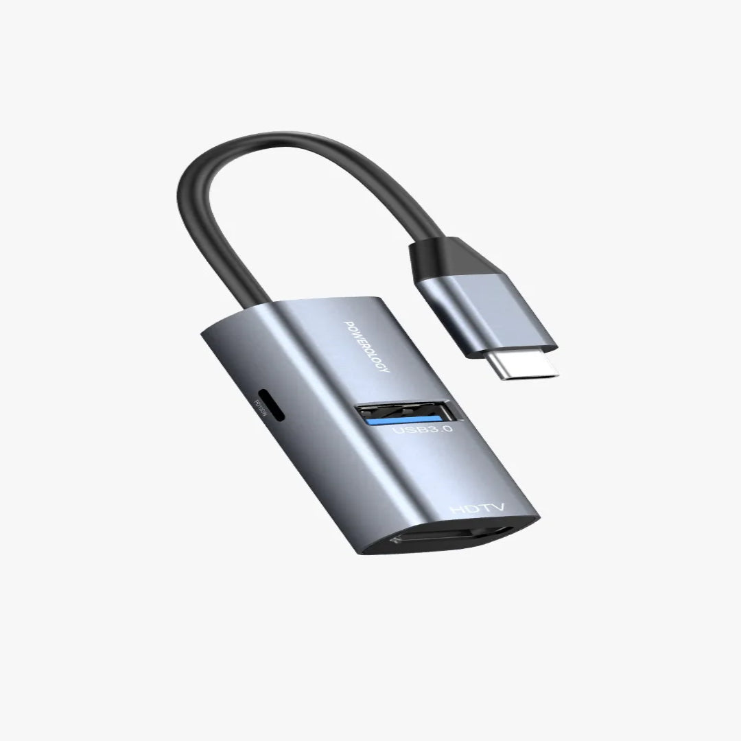Powerology موزع USB-C صغير من الألومنيوم - PWJT424BK - أسود