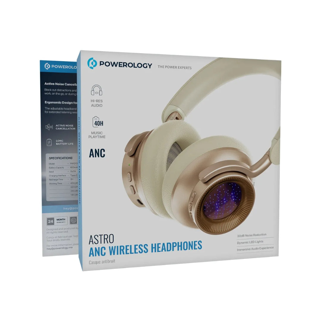 Powerology سماعات رأس لاسلكية Astro ANC - PWQYSV32BG - بيج