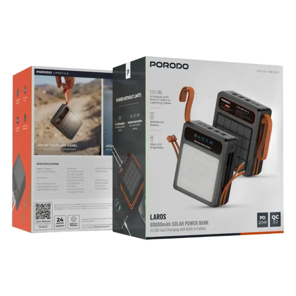 Porodo LAROS Solar Power Bank ports