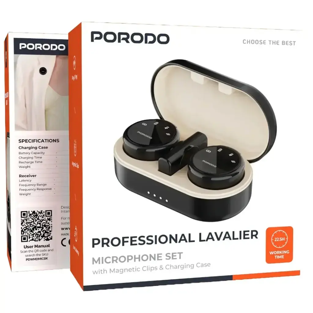 Porodo Lavalier Microphones Type-C Connector With Lightning Adapter - PD-WMDMIC-BK