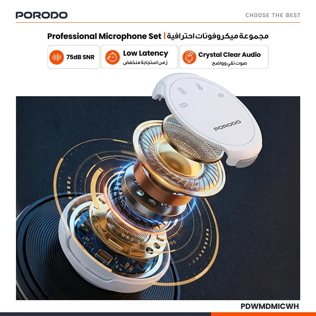 Porodo Lavalier Microphones Type-C Connector With Lightning Adapter - PDWMDMICWH