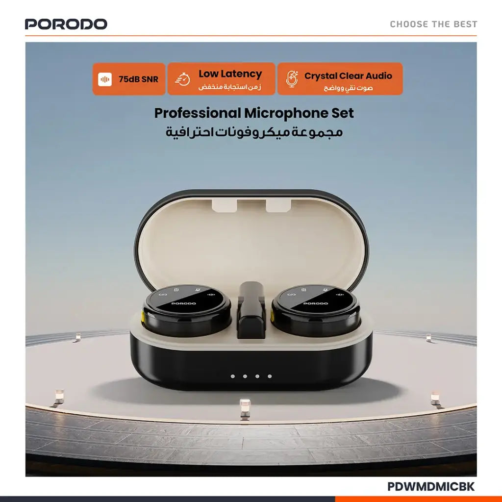Porodo Lavalier Microphones Type-C Connector With Lightning Adapter - PD-WMDMIC-BK