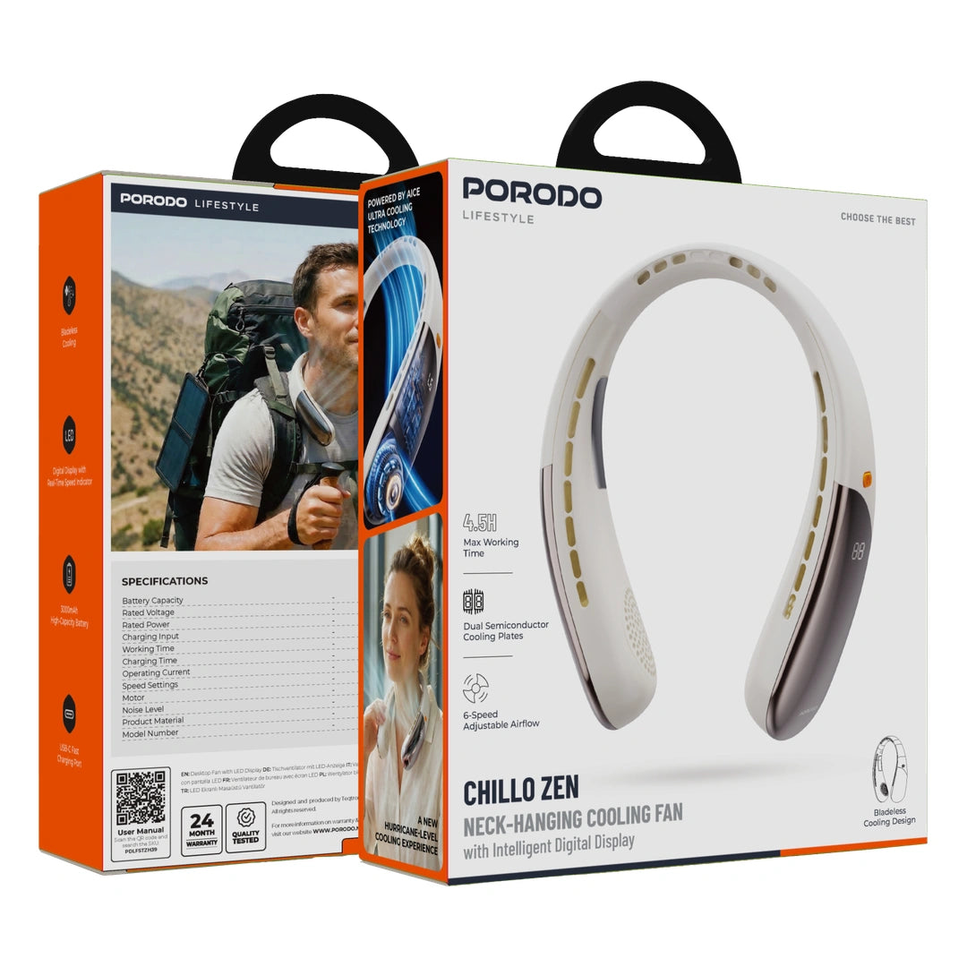Porodo Lifestyle Chillo Zen Neck-Hanging Cooling Fan - Beige