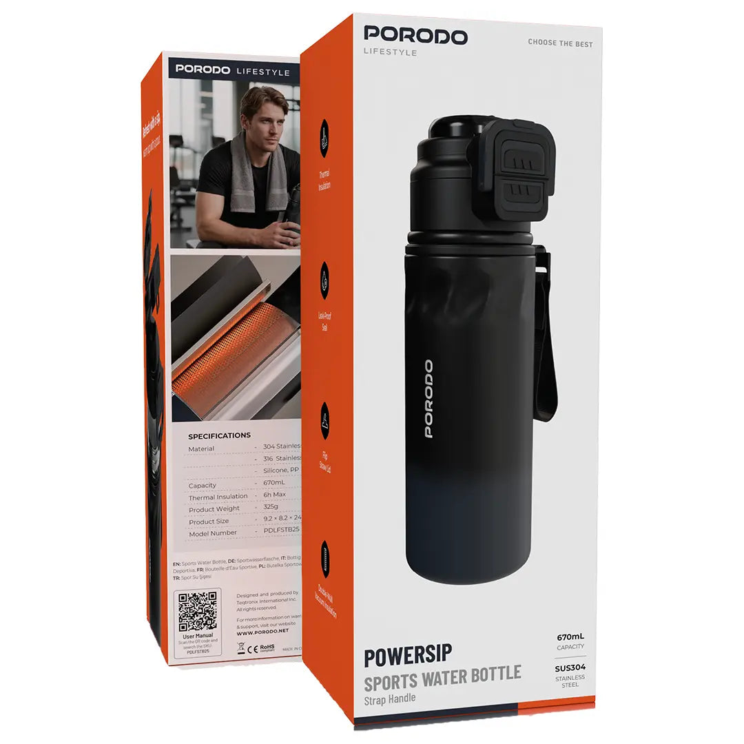 Porodo Lifestyle Powersip Sports Water Bottle Black